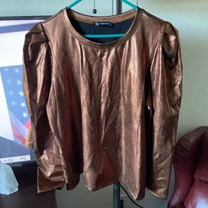 Inc Bronze Metallic Puff Sleeves Top Size 2X